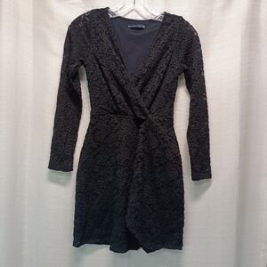 Abercombie & Fitch Womens XXS Black Lace Dress Faux Wrap Front Long Sleeve Y2K